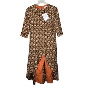 Sassy Jones Jumpsuit Women Medium Orange Geometric Zebediah Cape Dressy Pantsuit